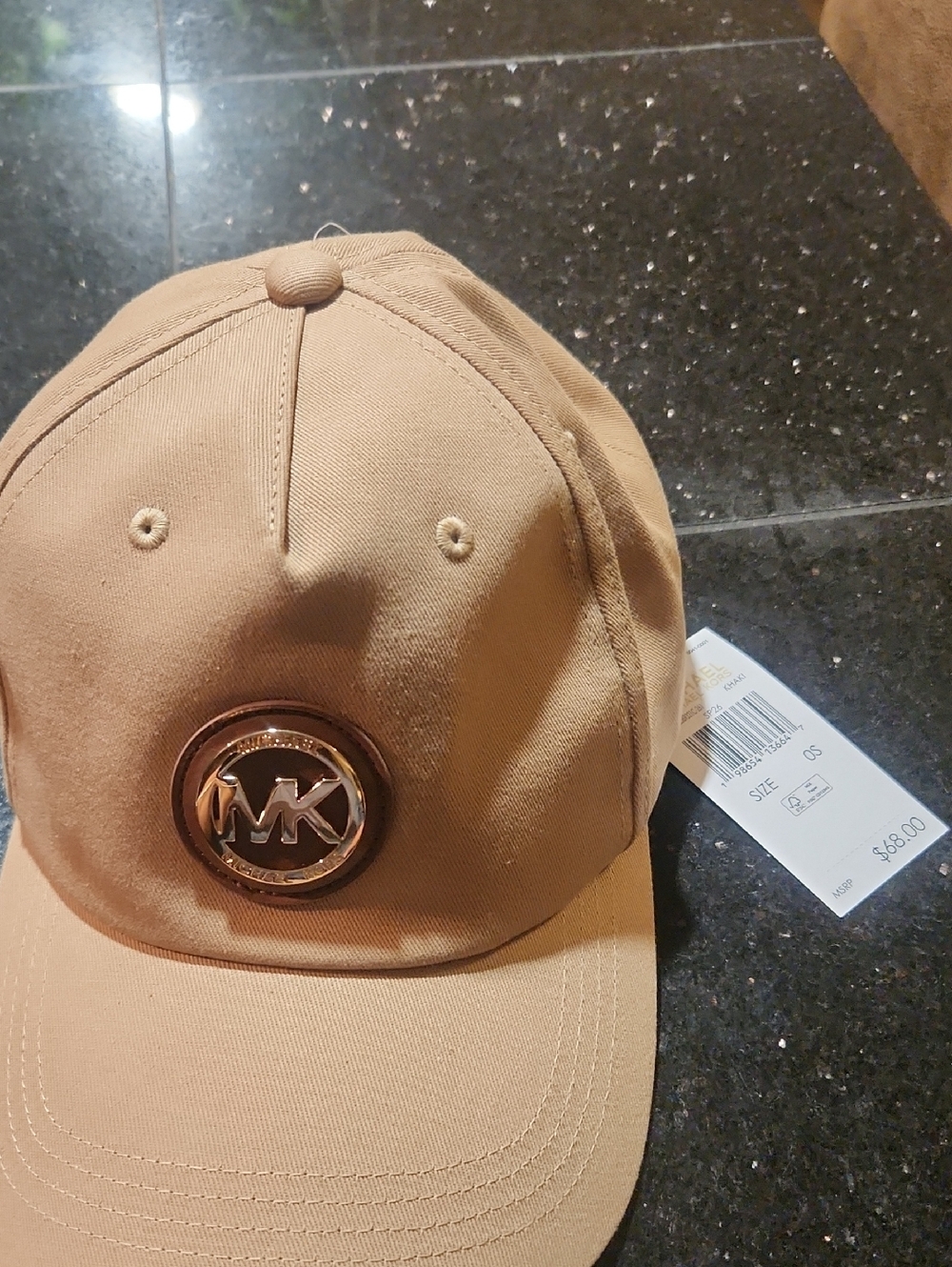 Michael Kors Tan Baseball Cap with Gold MK Logo